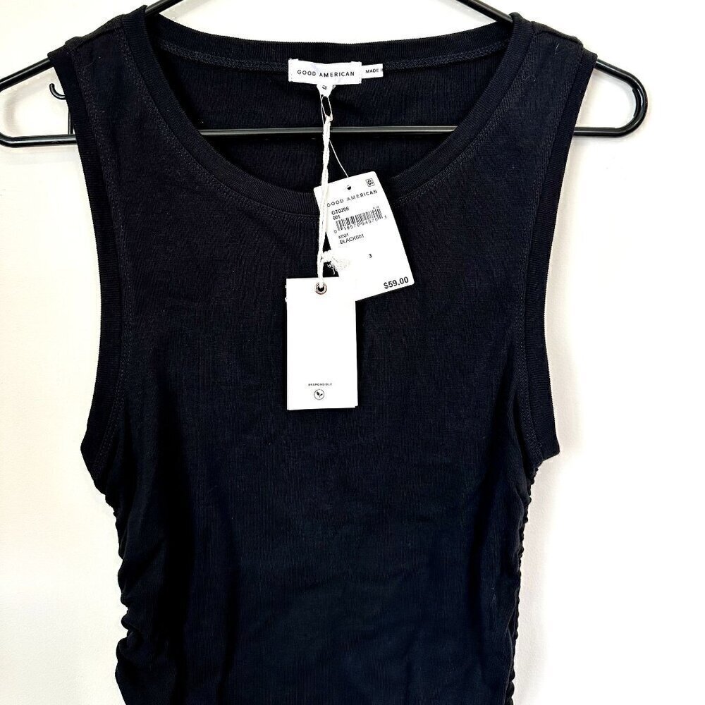 NWT Good American Black Rouched Tank - Size 3 (Large) - Picture 3 of 7